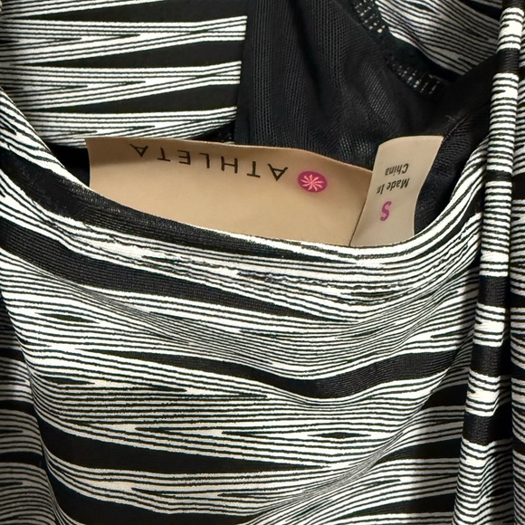 NWT Athleta Gray & Black Striped Halter Midi Kiki Swim Dress with Twist Back - Picture 3 of 5